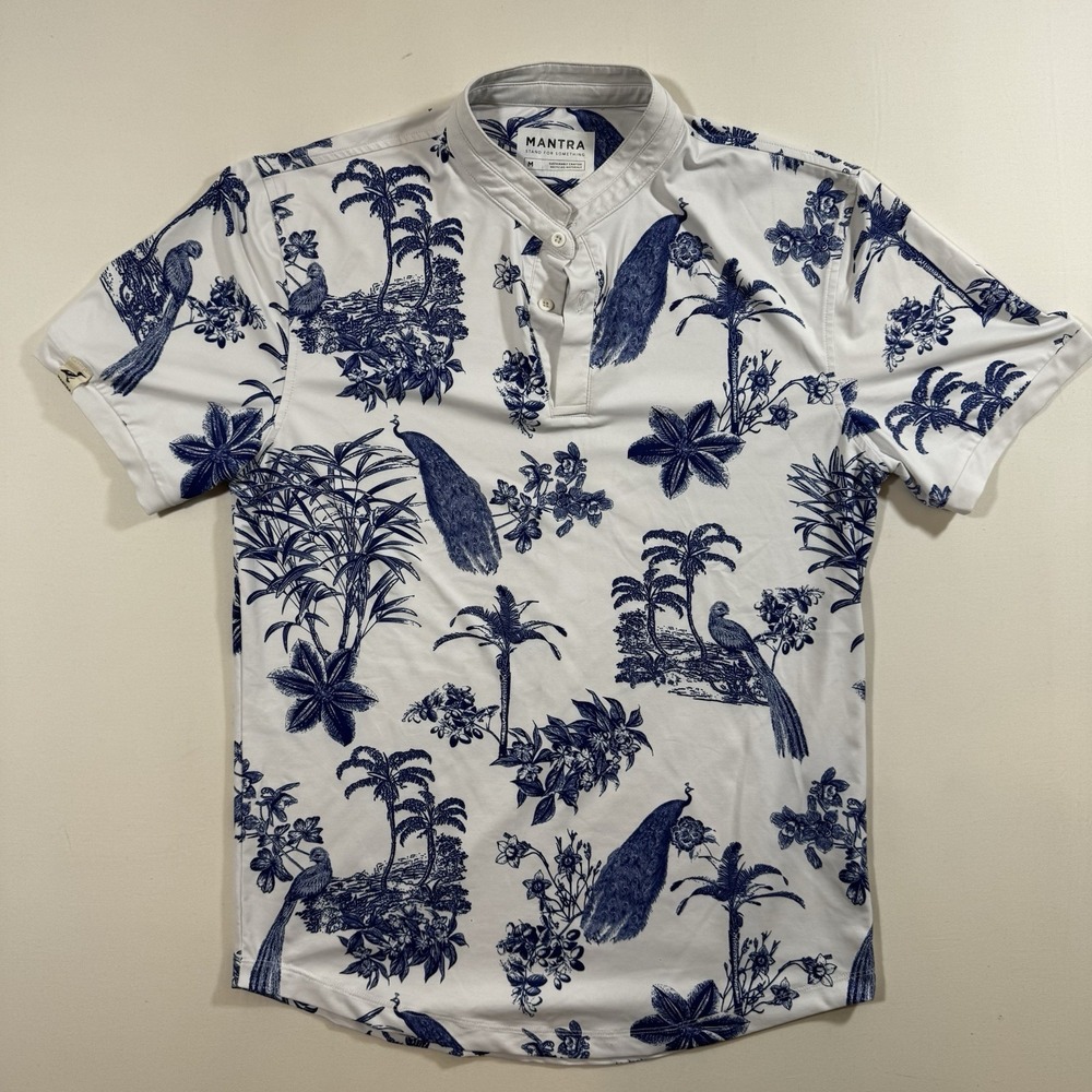 Mantra Polo Shirt Men's M Floral Hawaiian Golf Performance Blade Collar Recycled